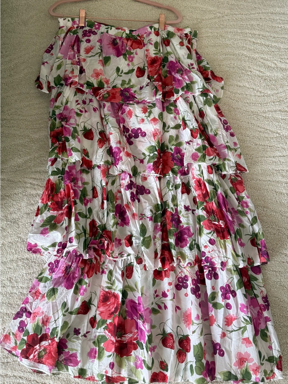Abercrombie & Fitch Floral Tiered Skirt in Pink, Green & White